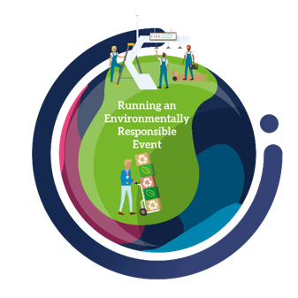 art image of globe that reads "running an environmentally responsible event"