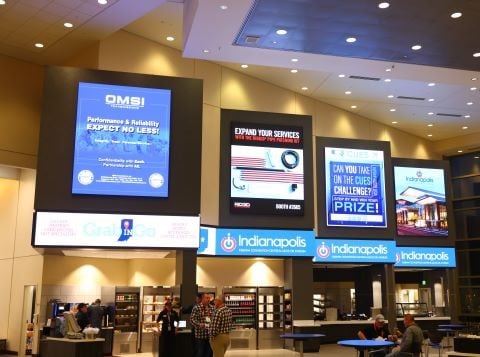 Premium digital signage on display above the food court