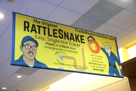 Banner hanging from celing of hoosier lobby