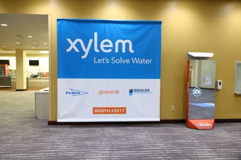 Premium hanging banner on a wall in the convention center