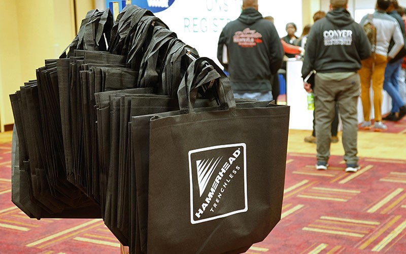 show bags hanging at registration